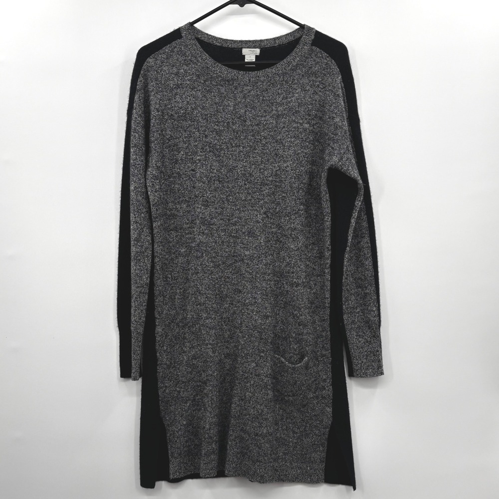 Halogen Cashmere Sweater‎ Dress Black Grey ColorBlock Long Sleeve Pocket Size S